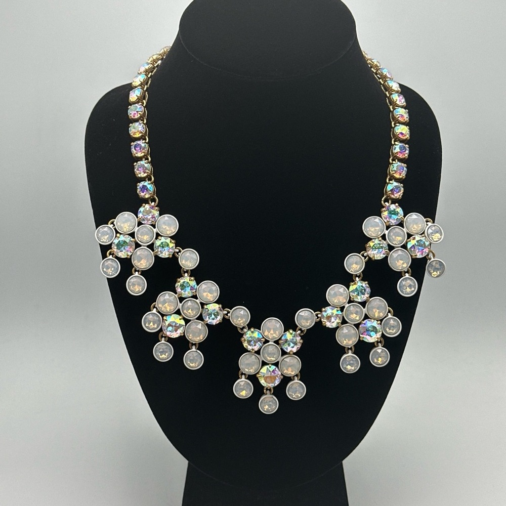 Vintage J Crew Brulee Statement Necklace Rhinestone Aurora‎ Borealis/White #753